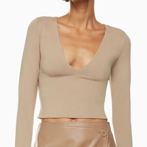 Aritzia Babaton Dark Tan V-Neck Women's Top